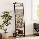 Blanket Ladder, with Top and Bottom Shelf, 6-Tier Wall-Leaning Blanket Farmhouse Shelf Rack for Storage and Home Decor, Freestanding Rack for Bathroom, Rustic Brown and Black