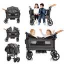 Wagon Stroller for 2 Kids & Cargo-Push-Pull Double Baby Wagon Lightweight Travel Folding Stroller for Newborn&Toddler with 5-Point Harness,Adjustable Handle Bar and Canopy,Tray Table,Cup Holder (Grey)