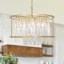 Crystal Farmhouse 24 Inch 6-Lights Gold Chandelier Modern Industrial Pendant Lights Fixture Luxury Contemporary Circular Design for Kitchen Foyer Living Room Hallway Foyer