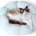 Fluffy Plush Indoor Flower Pet Bed, Soft Calming Dog & Cat Bed for Medium Small Cats and Dogs, Anti-Anxiety Flower Cozy Soft Round Pet Bed, Cute Modern Beds with Slip-Resistant Bottom (Green)