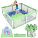 TOREVSIOR Foldable Baby Playpen with Mat, 50"50" Collapsible Play Pen for Babies and Toddlers, Indoor & Outdoor Kids Safety Play Pen, Portable Play Yard, Foldable Baby Playpen with 50 Ocean Balls (Olive Green)