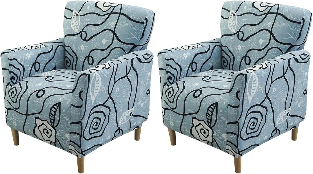 FUANGUI Banquet Armchair Slipcover Printed Chair Covers with Arms Stretch Club Chair Slipcover Soft Armchair Sofa Covers Anti-Slip Furniture Protector for Dogs Pets Home Living Room Decor, 2PCS, 21