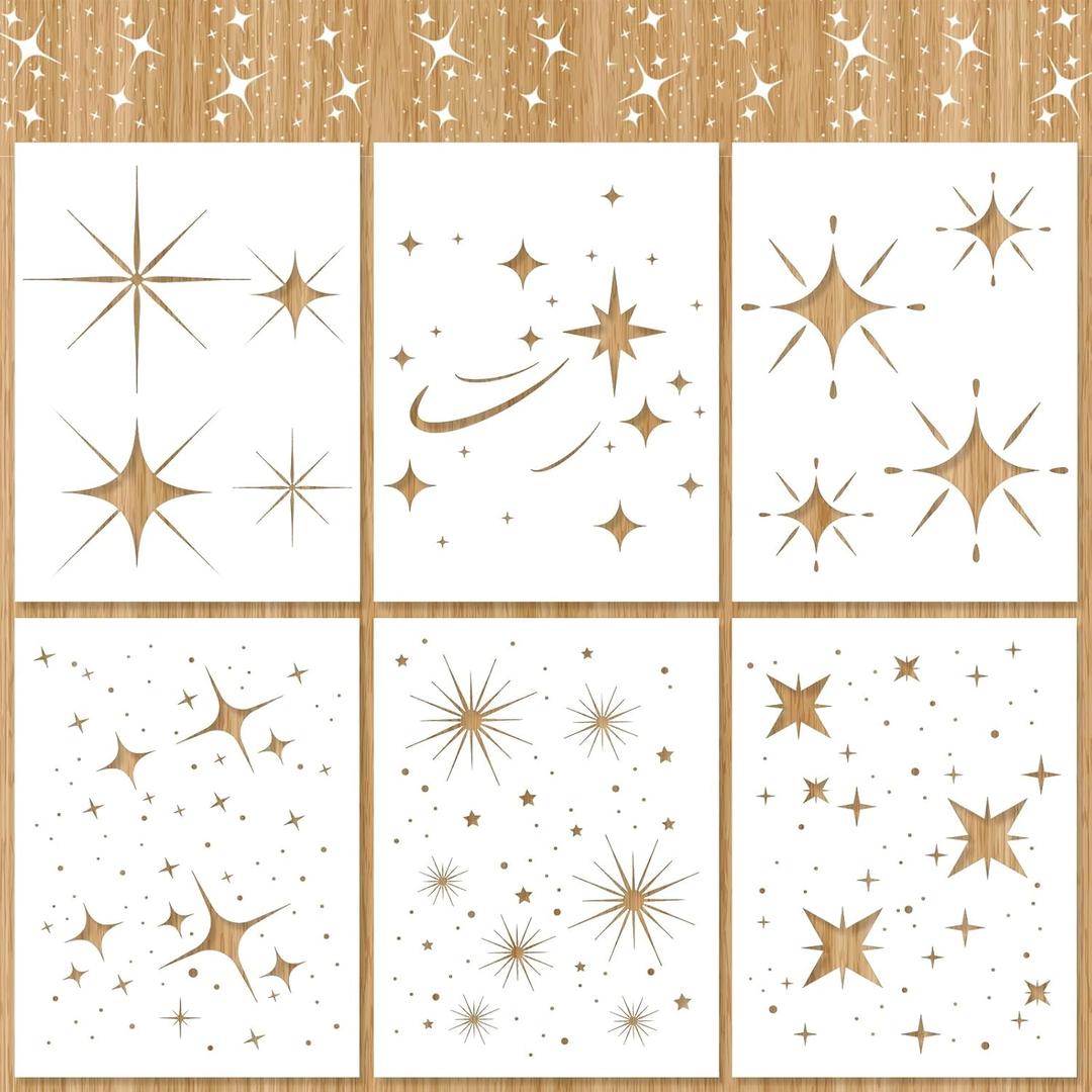 6pcs Twinkle Star Stencils, Reusable Star Templates for Painting Flexible Different Sizes Star Stencil for Painting Drawing Stencils for Walls Painting on Wood Craft Furniture Decoration