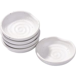 3.1 Inch Porcelain Side Dish Bowl Seasoning Dishes Soy Sauce Dishes Dipping Sauce Bowls-Set of 5,Soy Sauce Dish with Mouth(White)