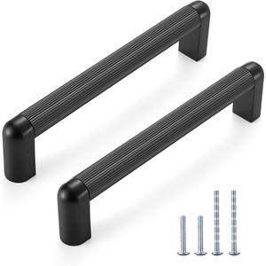 L&lonpa 10 Pack Matte Black Cabinet Handles-5 inch/128mm Screw Spacing Knurled Drawer Pulls, Durable Solid Cabinet Hardware, Modern Drawer Pulls for Kitchen Bedroom Bathroom Dresser