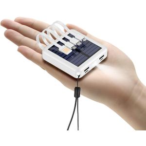 Solar Power Bank 12000mAh,Small Solar Charger Built in 4 Cables,USB C Input/Output,Dual Flashlight External Battery Portable Charger Power Bank for iPhone,Tablet,Samsung (White) Solar Power Bank 12000mAh,Small Solar Charger Built in 4 Cables,USB C Input/Output,Dual Flashlight External Battery Portable Charger Power Bank for iPhone,Tablet,Samsung (White)