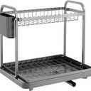 Sakugi 2-Tier Dish Drying Rack - Stainless Steel Dish Rack with Cutlery & Utensil Holders for Kitchen Counter, Sink Organization and Storage for Small Family, 15" W x 11.4" L x 15" H, Gray