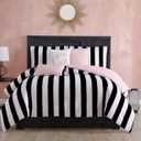Juicy Couture Cabana Stripe Reversible Bedding Set - Queen Size - Black and White Stripe Print 6 Piece Set Includes 1 90" x 90" Comforter, 3 Decorative Pillows, 2 Shams, Queen/Full