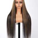 Real Bleached Knots Highlight Lace Front Wigs Human Hair 220% Density Balayage Glueless Wigs Human Hair 24 inch 13x4 Ombre Straight Lace Front Wig Pre Plucked Wigs for women FB27