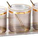 Acrylic Condiment Spice Jars,Condiment Spice Box With Lids and Spoons and Tray, Clear Plastic Condiment Canisters, Seasoning Box 3 Pack, Seasoning Box Set for Kitchen to Storage Salt, Paprika, Sugar