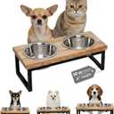 Elevated Dog Bowls, 4” Small Dogs & Cats Raised Bowl Mango Wood Stand, Food & Water 2 Stainless Steel Dishes Each 16oz/2Cup Capacity, Non-Slip Pet Feeder Station in Brown for Toy Breeds