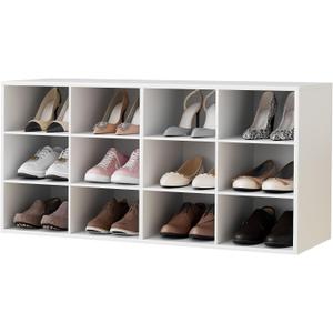 Garden 4 you Shoe Storage Bench, Cubby Shoe Rack with 12 Cubbies, 3-Tier Wood Shoe Rack Organizer, Shoe Organizer Cabinet for Entryway, Hallway, Closet and Garage, White