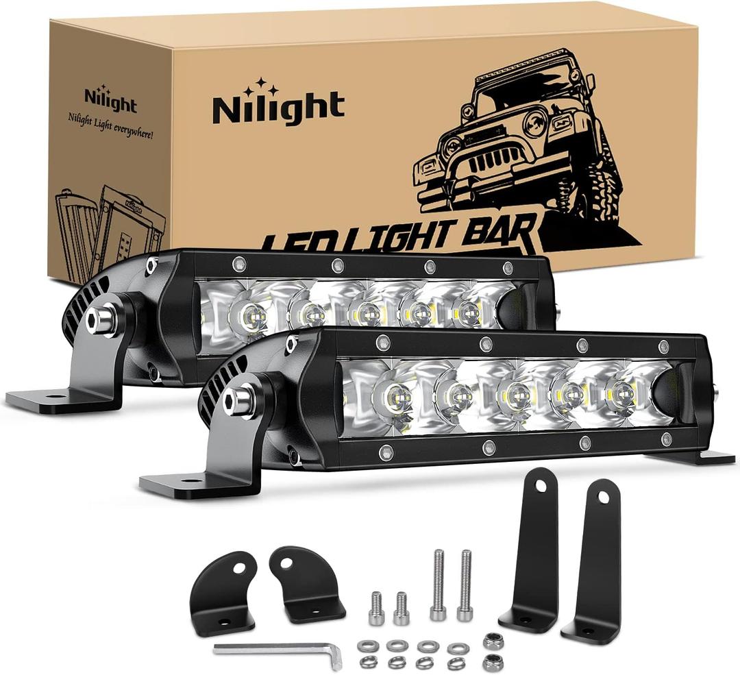 Nilight Led Pods Light Bar Super Slim 2Pcs 7 Inch 30W Spot Driving Fog 3600LM Off Road Lighting for Trucks Pickup SUV ATV UTV Boat 4x4 Van Camper - 2 Style Mounting