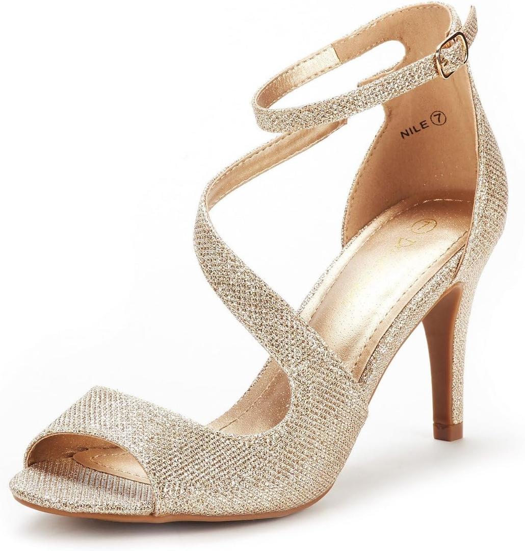 DREAM PAIRS Women's NILE Fashion Stilettos Open Toe Pump Heel Sandals (9.5, Gold Glitter)