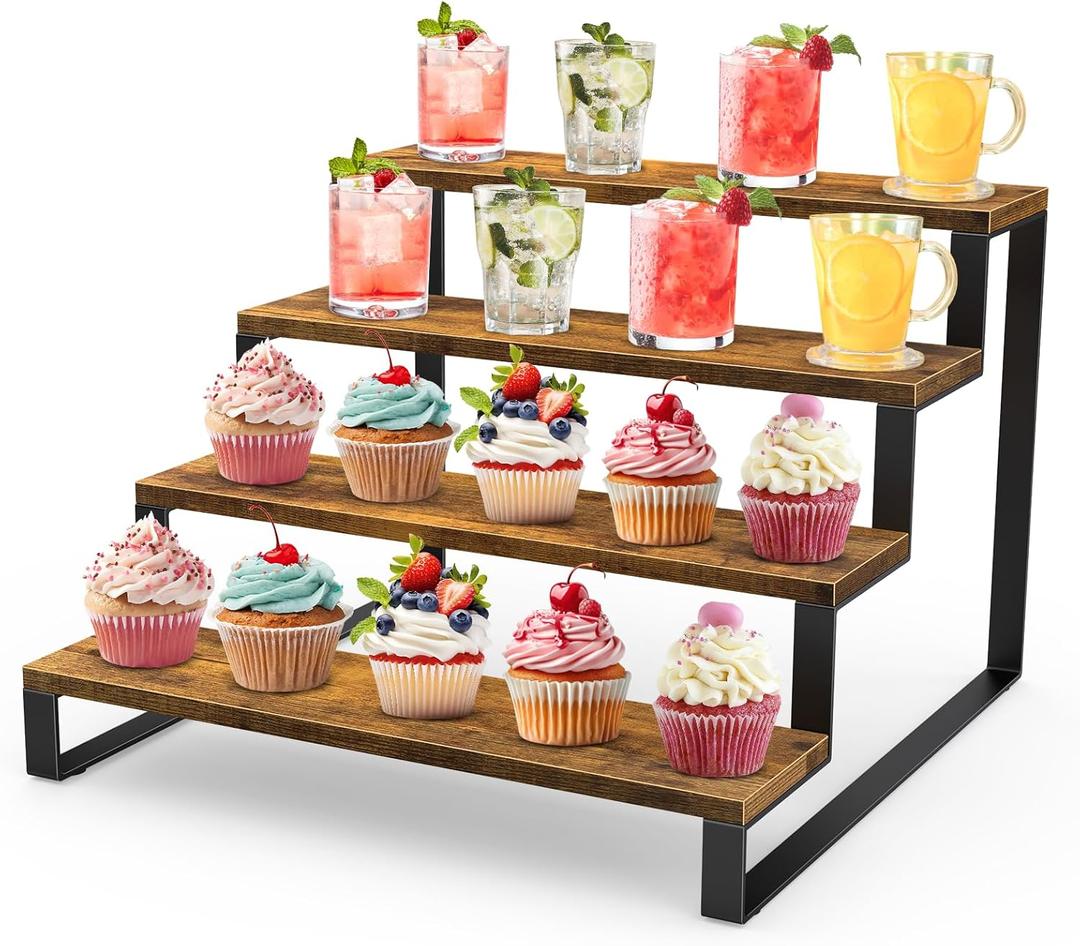 ELITEROO Wood Display Stand, 4 Tier Perfume Stand Organizer, Display Riser for Food, Tiered Cupcake Stand Risers, Table Display Shelf for Vendors Event, Candles, Tumblers, Soaps