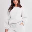 ANRABESS Women 2 Piece Outfits Sweat Shorts Sets 2026 Oversized Casual Lounge Matching Set Sweatsuit Tracksuit Fall Clothes White Medium