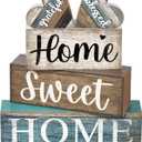 4 Pcs Farmhouse Wooden Tabletop Decor Sweet Home Tiered Tray Decor Rustic Heart Shaped Centerpiece Farmhouse Block Sign Housewarming Gifts for Home Kitchen Table Shelf Mantel Decoration (Multicolor)