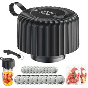 Electric Mason Jar Vacuum Sealer, Upgraded 3-in-1 Mason Vacuum Sealer Kit, Canning Supplies for Wide & Regular Mouth, Fully Automated and Portable for Food Storage (Black)