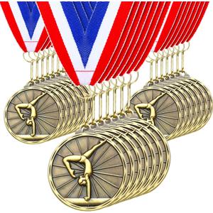 Remuuly Gymnastics Medals Bulk 2'' Gold Medals for Gymnastics Trophy Award Winner Metal First Place with Neck Ribbons Award Prize Gift for Tournaments Competition Team Gymnastics Theme Party