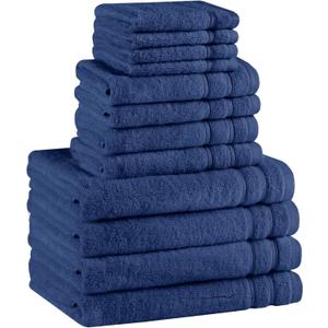 Comfort Spaces Luxury Bath Towel Set - 12 Piece, 4 Large, 4 Hand, 4 Washcloth - 100% Cotton, Quick Dry, Soft, Indigo Navy Blue