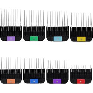 8 Pieces Professional Animal Stainless Steel Attachment Guide Guard Combs for A5 Style Detachable Blade Pet Groomers, Compatible with Wahl KM Series Andis AG BG Oster Classic 76 A5 A6 Animal Clippers