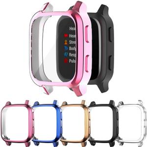 5-Pack Screen Protector Compatible with Garmin Venu Sq & Venu Sq 2 Case, Soft TPU Plated Case All-Around Protective Screen Full Cover Bumper Compatible for Venu Sq Music/Venu Sq2 Music GPS Smart Watch (Pink/Gold/Black/Clear/Blue)