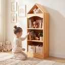 Solid Wood Montessori Shelf, 4-tier Kids Bookshelf and Toy Storage Cabinet