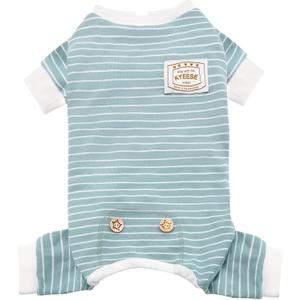 KYEESE Dog Pajamas Striped Pet Jumpsuit Soft Doggie Jammies Lightweight Onesie 4 Legs PJS Stretchable Dog Pajamas Breathable Costumes Comfortable Sleepwear for Small Dogs,Green Striped, X-Large