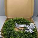 Vlorart 24" Faux Round Boxwood Wreath, Artificial Boxwood Wreath Front Door Wreaths Artificial Spring Summer Greenery Hanging with A Plaid Bow and sash for Front Door Wall Hanging Window Wedding Decor