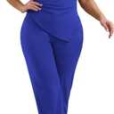 Ekaliy Women Two Piece Outfits Short Sleeve Crop Top and Long Pants Set | Puff Sleeve,Irregular Hem,Ruched Crop Top,Dressy 2 Piece Sets,Business Casual Outfits,Semi Formal Outfits (Blue, XXL)