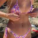 Women Brazilian Bikini Two Piece Triangle Set Tie String Spaghetti Strap Thong Swimsuits (Pink, L)