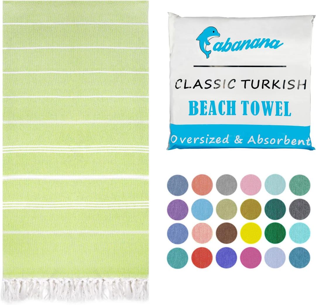cabanana Turkish Beach Towel Oversized - 39"x71" Quick Dry Sand Free Thin Beach Towels for Adults,Extra Large Cotton Lightweigh Travel Towel for Beach Accessories(Apple Green)