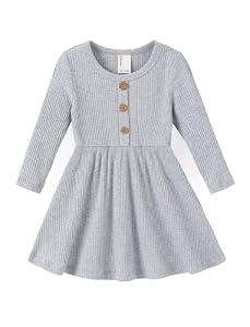 PATPAT Soft Toddler Cotton Dress for Birthday or Daily Wear, Grey, 9-12 Months