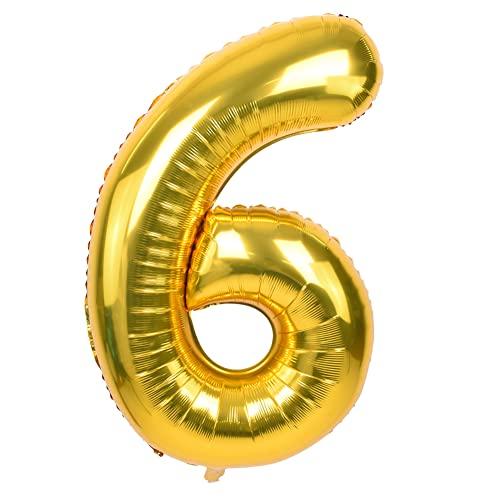 TONIFUL 40 Inch Gold Large Numbers 0-9,Number 6 Digital Helium Balloons,Foil Mylar Big Number Balloons for 2026 Graduation New Year Eve Birthday Party Supplies Decorations