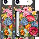 Compatible for iPhone 17 Air Case with Card Holder Cute - Kawaii Design Military-Grade Drop Protection Rugged Wallet Cases for Women (Black Red Garden Flower)