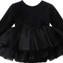TENTIDE Baby Girl My Little Black Dress Romper Cotton Ruffle Long Sleeve Tutu Dress Birthday Party Fall Winter Clothes (Black, 12-18 Months)