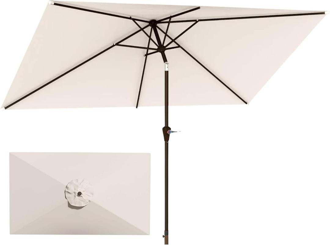 6.5'x10' Rectangular Patio Outdoor Umbrella,Large Coverage with Push-Button Tilt & UV Protection,Sturdy Ribs for Deck,Lawn,Pool,Backyard
