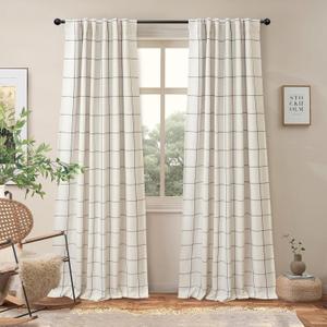 DriftAway 100% Blackout Windowpane Plaid Linen Curtains Double Layer Farmhouse Drapes 84 Inches Long for Living Room Bedroom Yarn Dyed Woven Thermal Insulated Rod Pocket Back Tab 2 Panels Black