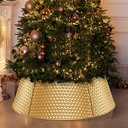 Metal Christmas Tree Collar, 28" Christmas Tree Collar Skirt Base Stand for Real or Artificial Trees Christmas Tree Ring Collar Base Cover Fits Large Xmas Tree 6-9 Ft - Adjustable (Gold)