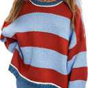 Fnortc Women's Chunky Knit Striped Sweaters Casual Long Sleeve Crew Neck Oversized Pullover Sweater Winter Fall Spring Tops(Brown, S)