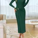ZESICA Women's 2026 Spring Long Sleeve Bodycon Dress Mock Neck Wedding Guest Cocktail Party Long Midi Dresses (Green, M)