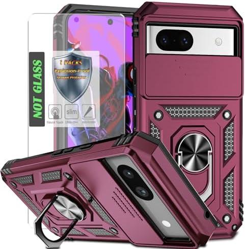 AYMECL for Pixel 8A Case with Camera Lens Cover,HD Screen Protector,Military Grade Drop Protection,Magnetic Ring Holder Kickstand Protective Phone Case for Google Pixel 8A,Wine Red