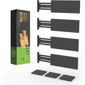 ANTOWIN 4 Pack Expandable Drawer Dividers, 4.7'' High, Extend from 12.2'' to 17.7'', Dresser Drawer Organizers, Bamboo Separators for Kitchen, Bedroom, Office, Bathroom (Black)