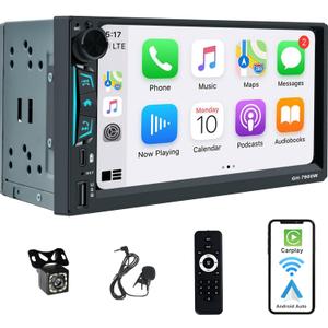 Double Din Car Stereo 7 Inch Touchscreen Compatible with [Wireless] Apple CarPlay/Android Auto Bluetooth FM Radio USB Type-C Backup Camera