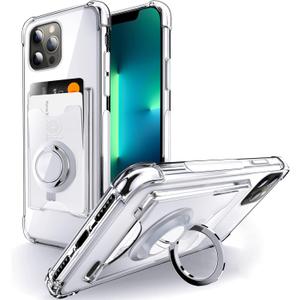 Shields Up Designed for iPhone 13 Pro Max Case, Minimalist Wallet Case with Card Holder and Ring Kickstand/Stand, [Drop Protection] Slim Protective Cover for Apple iPhone 13 Pro Max (6.7 inch), Clear