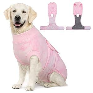 FUAMEY Recovery Suit for Dogs After Surgery,Soft Breathable Dog Bodysuit E-Collar & Cone Alternative Surgical Suit,Male Female Dog Neuter Spay Suits Anti Licking Wounds Onesie Pink L