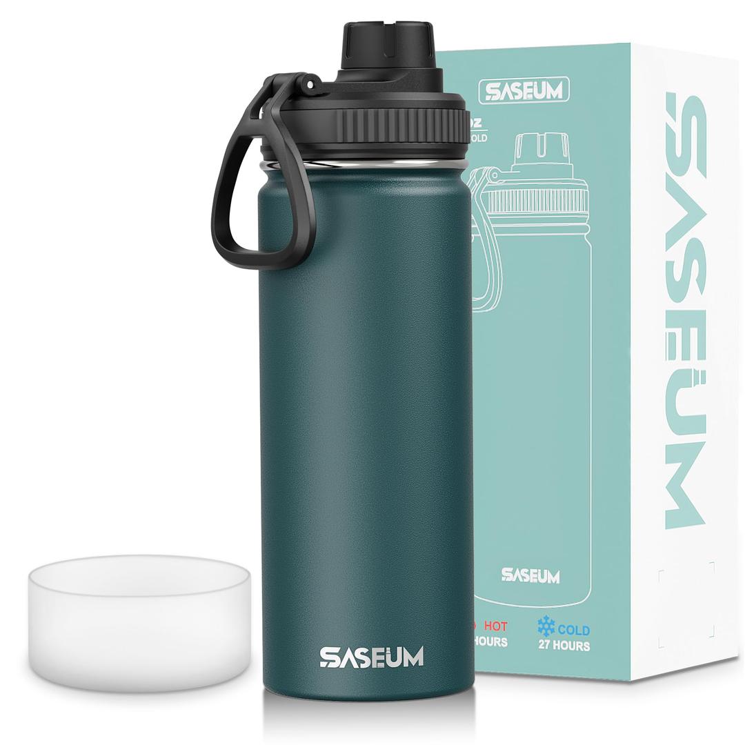 SASEUM Kids Sport Water Bottle 18oz Stainless Steel Double Wall Vacuum Thermal Mug with Leak Proof Spout Lids, Wide Mouth Metal Insulated Water Jug for Gym and Travel,Blue
