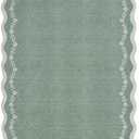 GarveeHome 2.6x10 Scalloped Washable Runner Rug for Kitchen, Soft Green Long Hallway Runner Non Slip Entryway Rug Farmhouse Thin Laundry Mat Stain Resistant Carpet for Bathroom Beside Rug