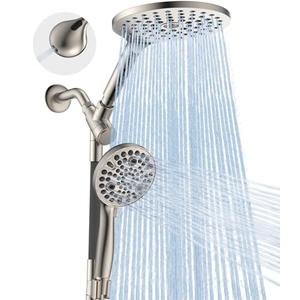 Dual Handheld Shower Head Combo, 2-in-1 Rain Shower Heads System 8 Inch Rainfall Shower Head and 10 Modes High Pressure Hand Held Showerhead with Built-in Power Wash, Standard-Round, Brushed Nickel