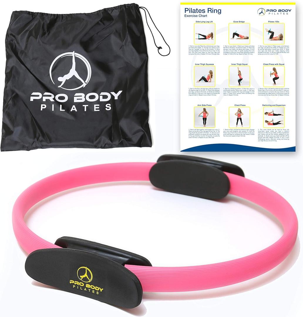 ProBody Pilates Fitness Circle  14 Inch Pilates Ring for Focusing on Toning Inner Thighs, Arms, and Core (Pink)